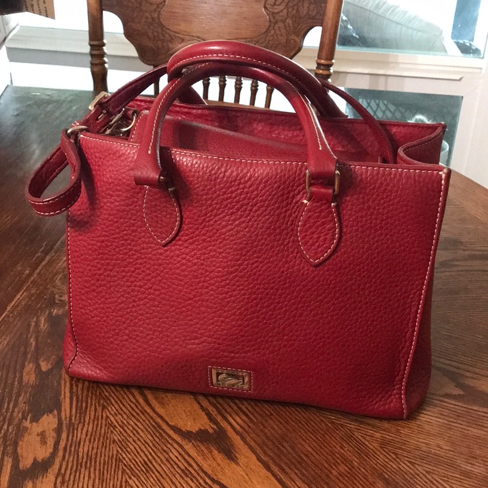 Dooney and Bourke Bourdeaux Red Saffiano Leather Janine Satchel Tote